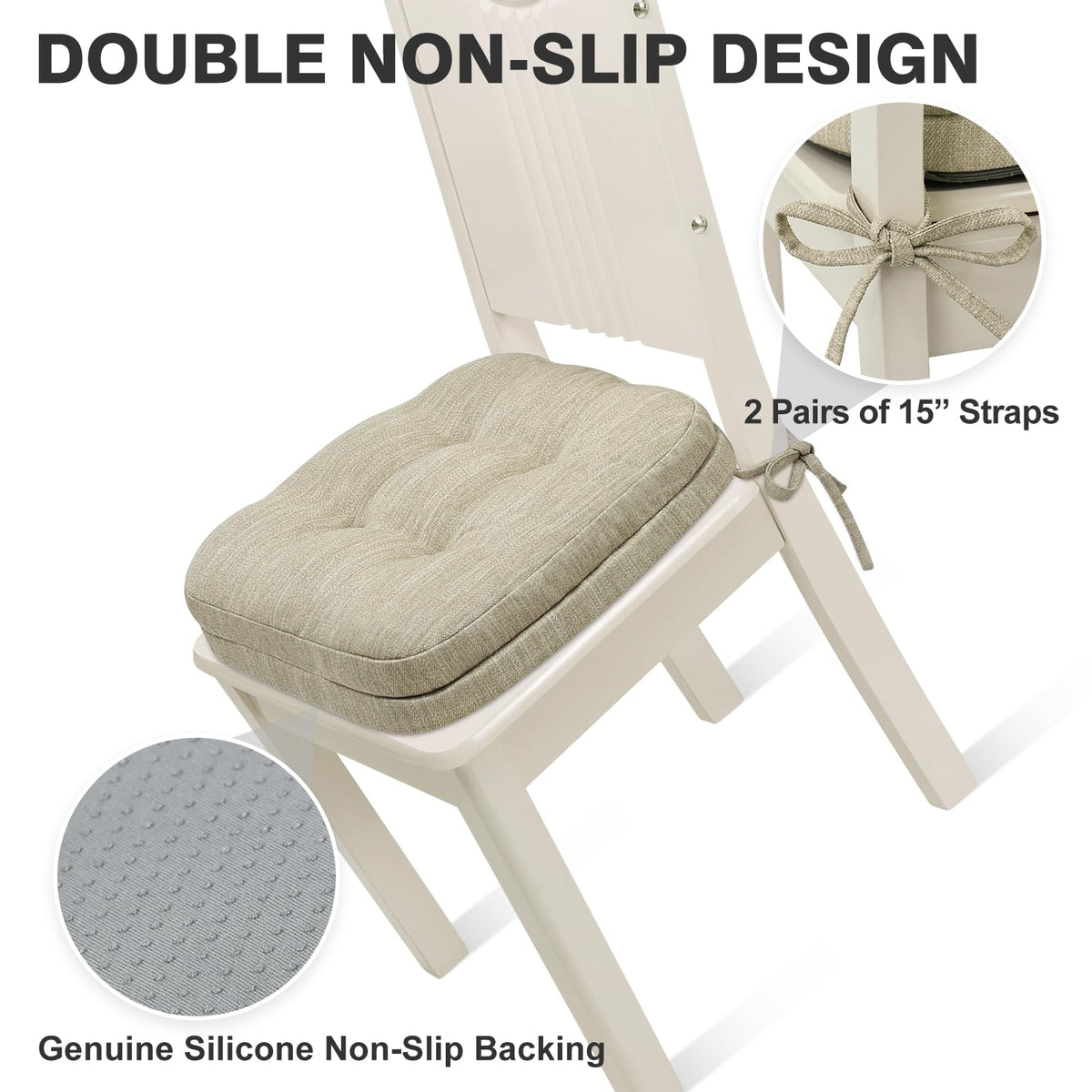 Shinnwa cushions include rear straps to secure cushions to chairs.