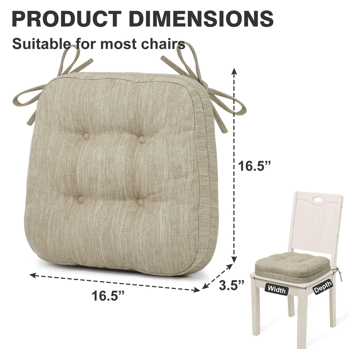 Shinnwa 16.5 by 16.5 by 3.5 inch pads fit most dining chairs.