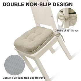 Shinnwa cushions include rear straps to fasten cushions to chairs.