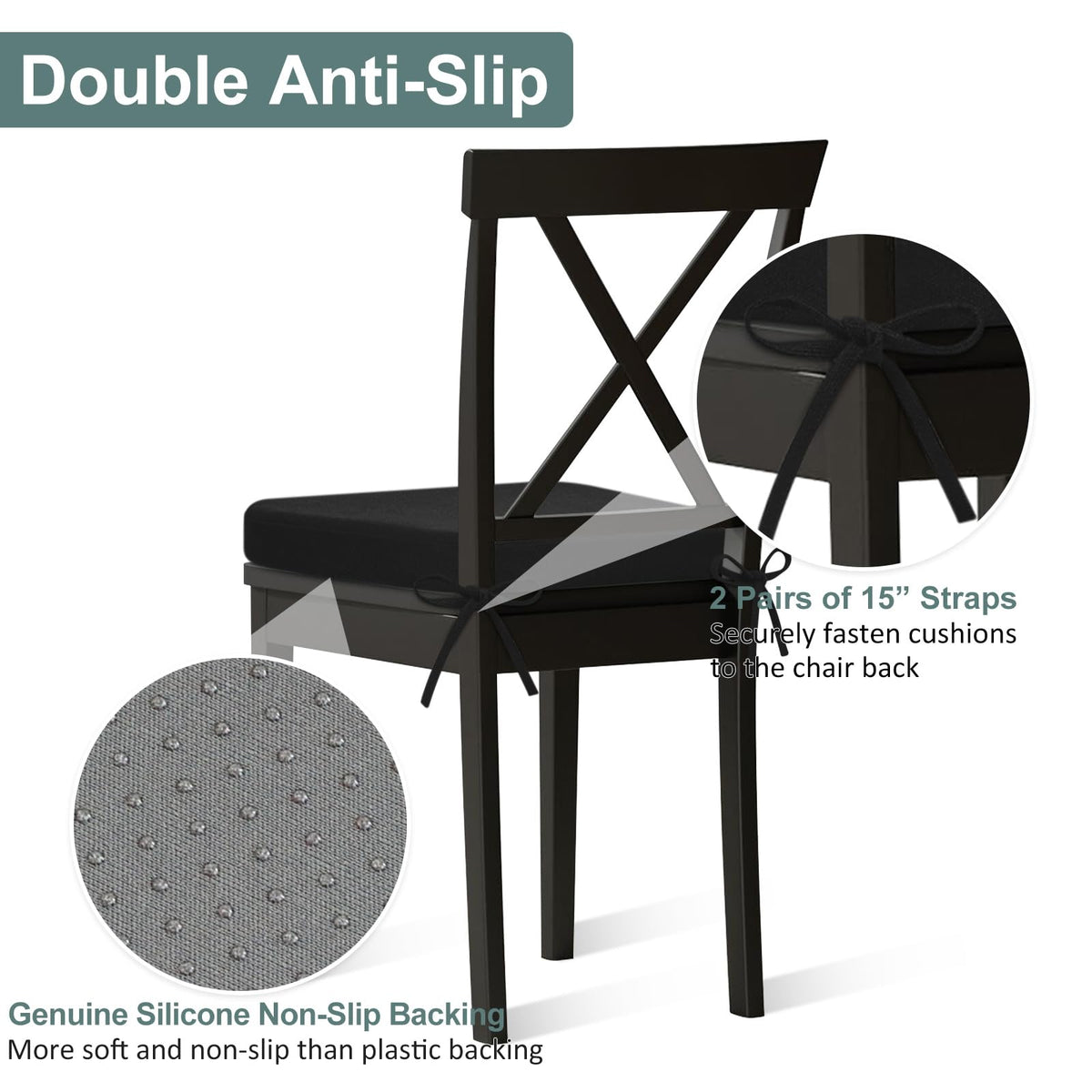 Shinnwa chair pad features two pairs of straps for secure chair back attachment.
