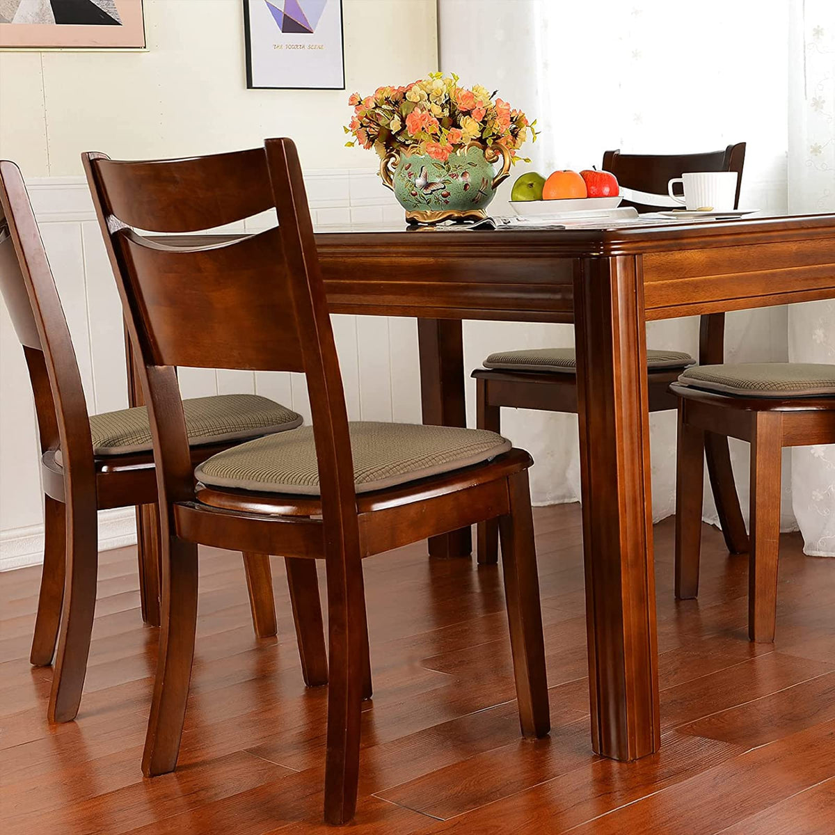 Shinnwa brown cushions add warmth and style to any chair.