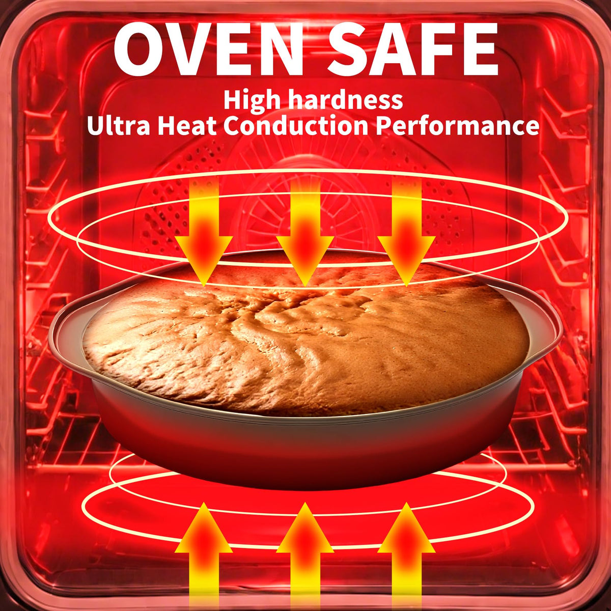 Shinsin cake pans with handles offer secure grip during transfer.