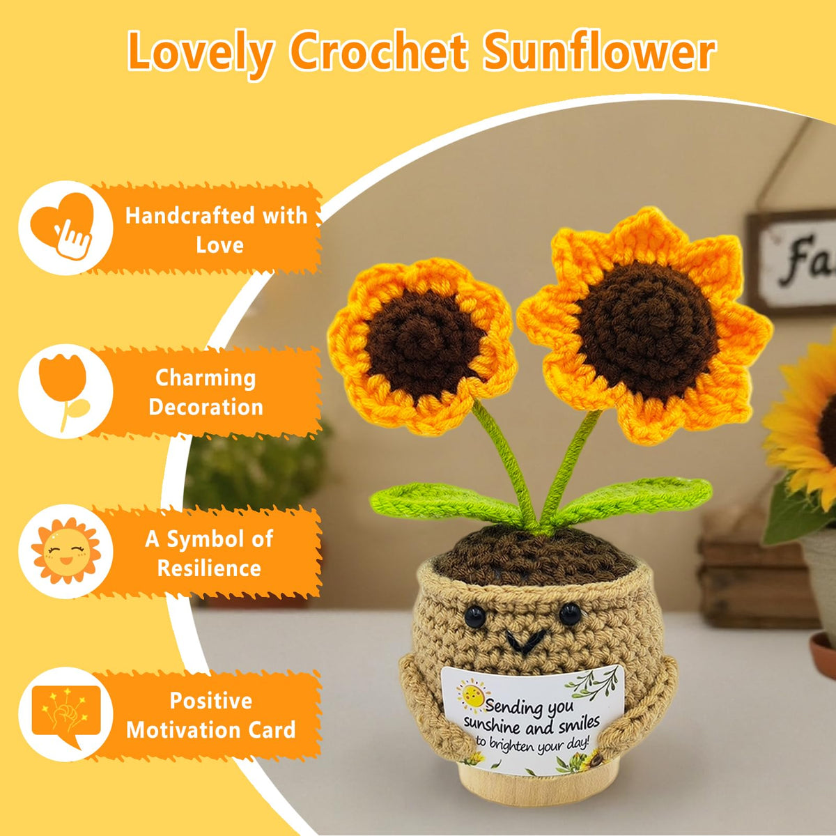 SHINYHARBOR knit sunflower plushie adds cheerful companionship