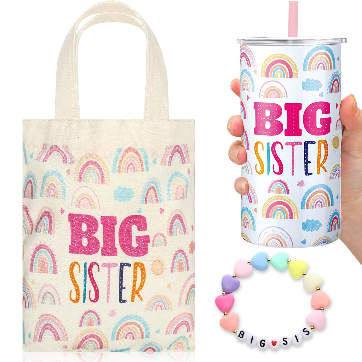 Shinylin big-sister canvas tote bag with rainbow print, ideal for daily errands.