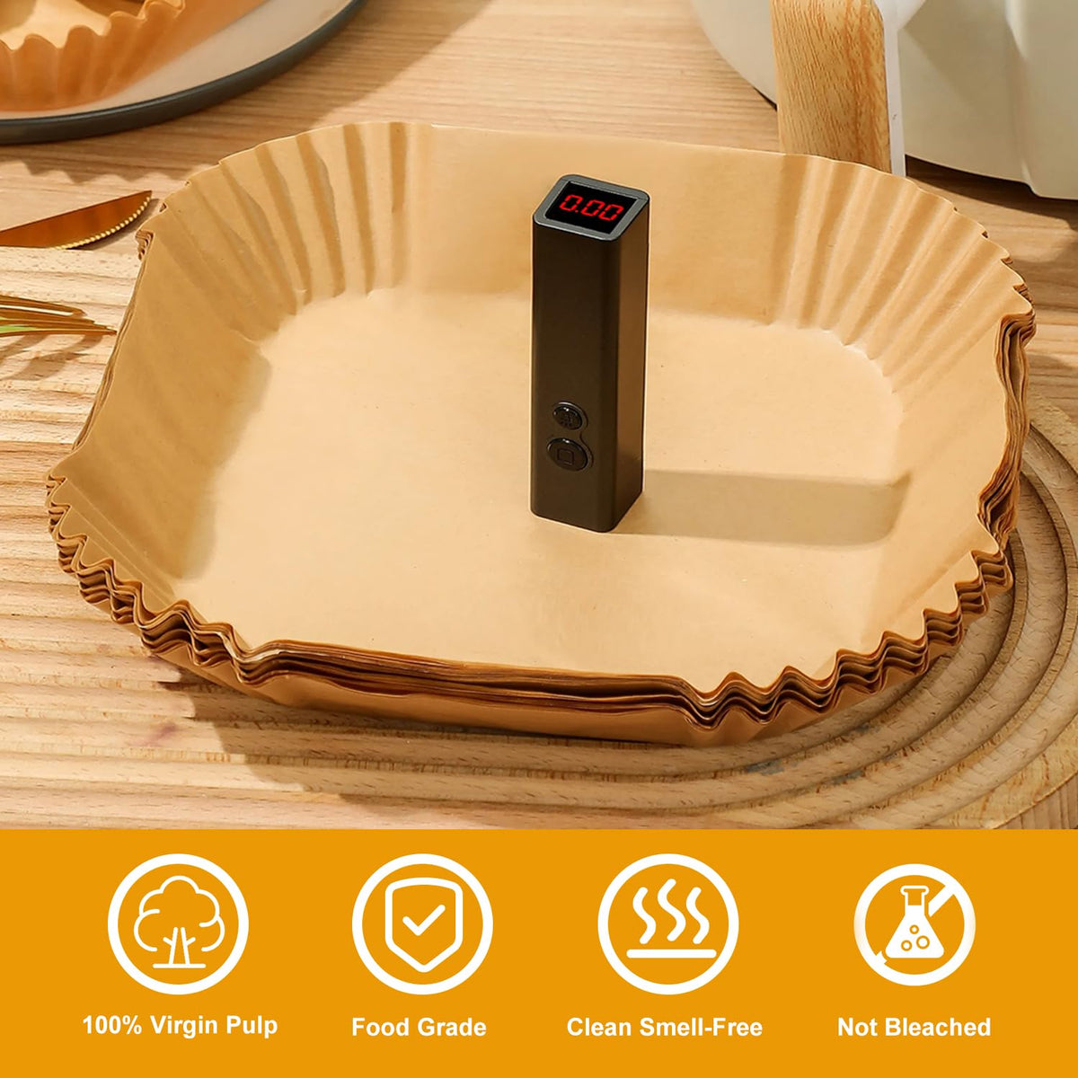 SHINYMOMO non-stick airfryer paper prevents sticking for quick food release.