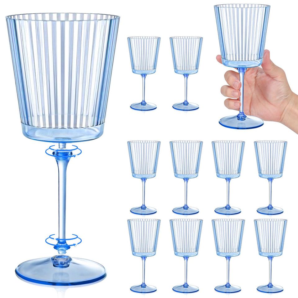 SHIQIKEJIPTY blue ribbed wine glass with 13.5oz capacity, ideal for elegant table settings.