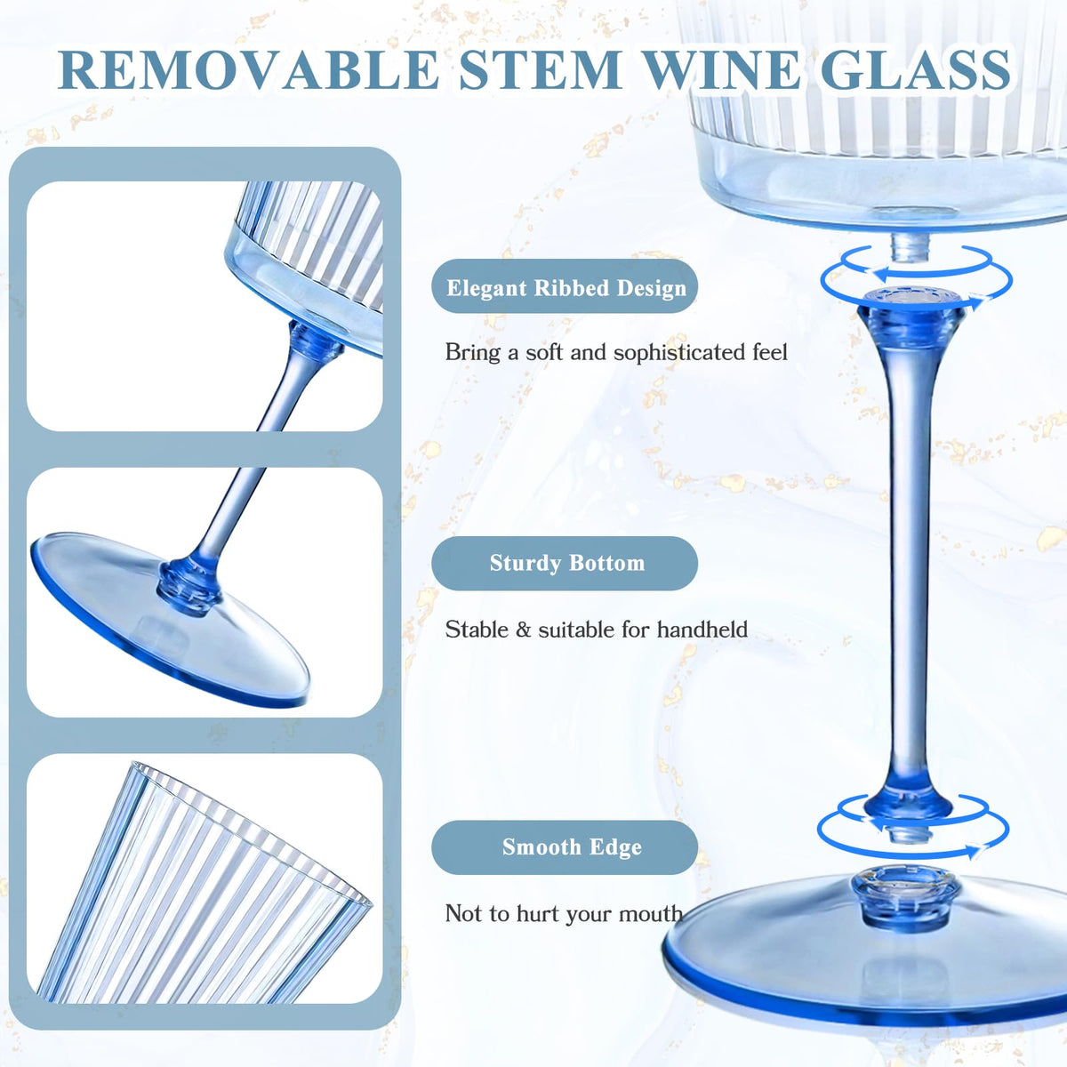 SHIQIKEJIPTY durable plastic wine glass for outdoor entertaining in blue ribbed finish.