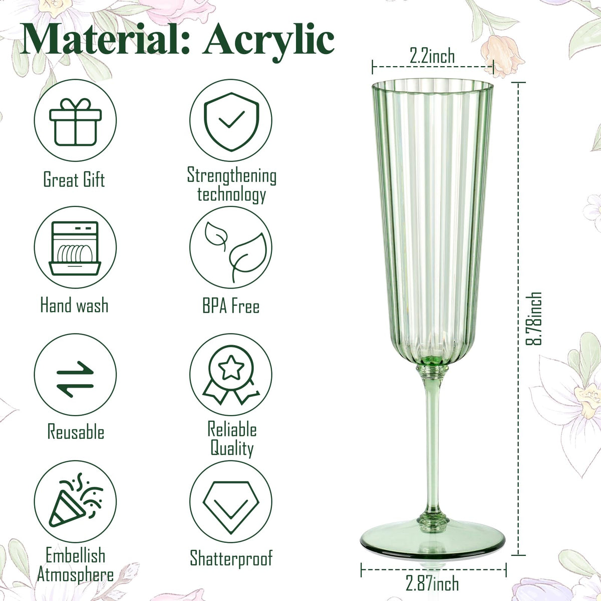 SHIQIKEJIPTY sage green champagne flutes stackable design saves space at gatherings