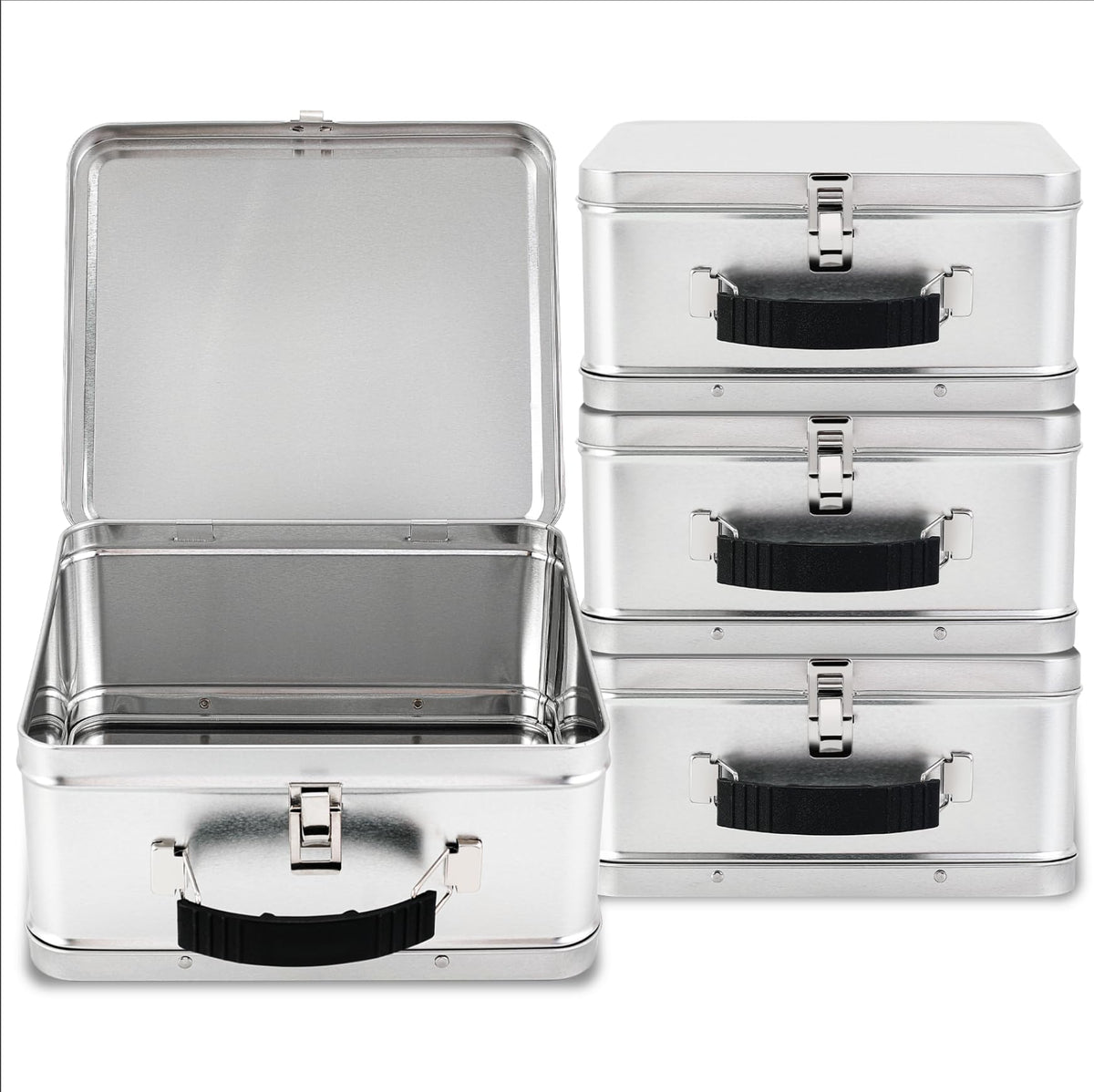 Shirin Packaging retro tin with dimension label aids exact storage.