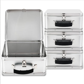 Shirin Packaging retro tin with dimension label aids exact storage.