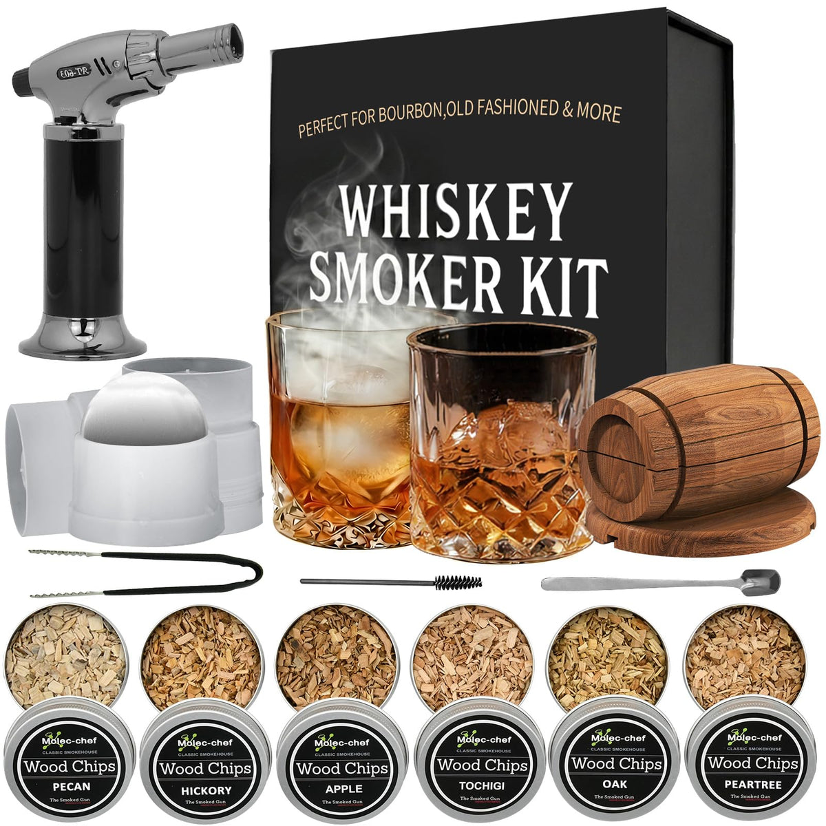 SHLLKTTRY whiskey smoker kit with torch for dramatic cocktails at home