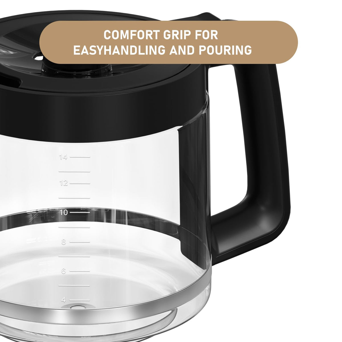 Shonshon 14-Cups Carafe glass body demonstrates borosilicate durability and heat resistance.