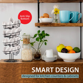 Shop Square Spiral Egg Holder holding 36 eggs demonstrates capacity.