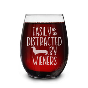 Shop4ever easily distracted by Wieners engraved wine glass 15oz for elegant entertaining.