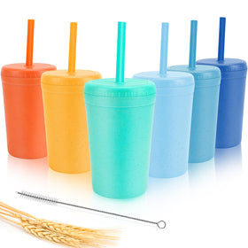 Shopwithgreen 10oz wheat straw cups with lids for safe BPA-free hydration for families.