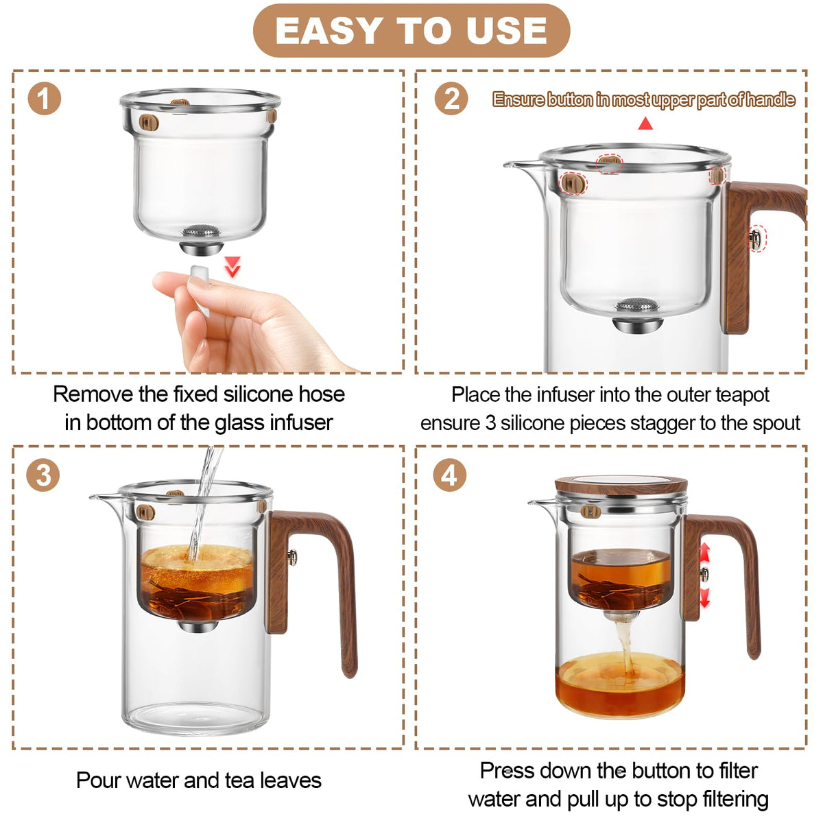 Shopwithgreen Enchanti Tea Pot anti-scald ABS handle for safer pouring