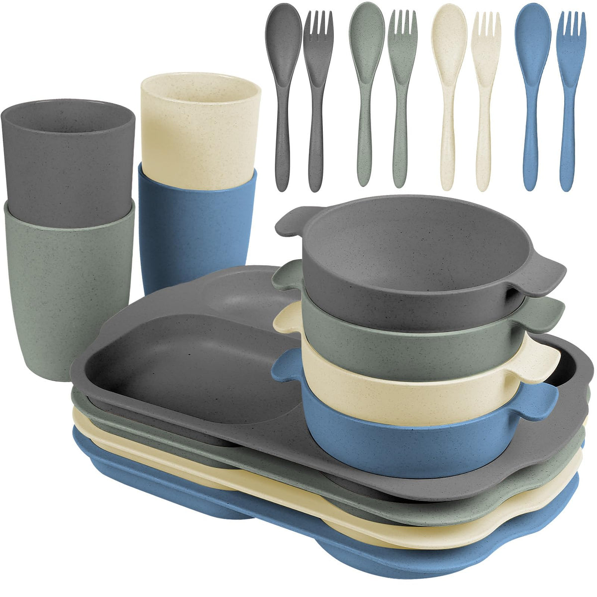 Shopwithgreen Wheat Straw Dinnerware Set main view shows a durable 20-piece family collection.