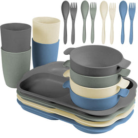 Shopwithgreen Wheat Straw Dinnerware Set main view shows a durable 20-piece family collection.