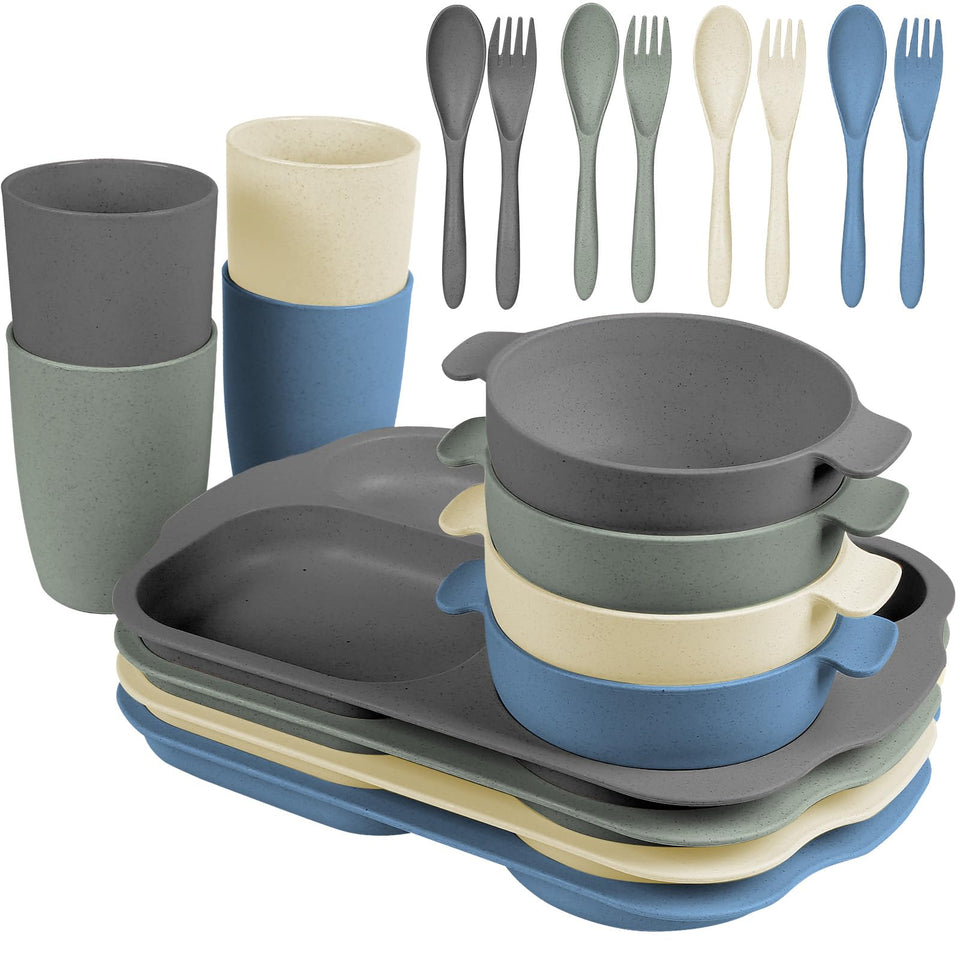 Shopwithgreen Wheat Straw Dinnerware Set main view shows a durable 20-piece family collection.