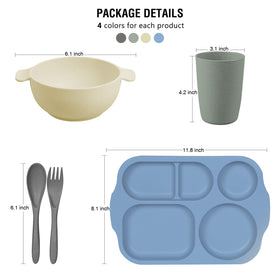 Shopwithgreen wheat straw divided plates close-up highlights kid-friendly design and stacking.