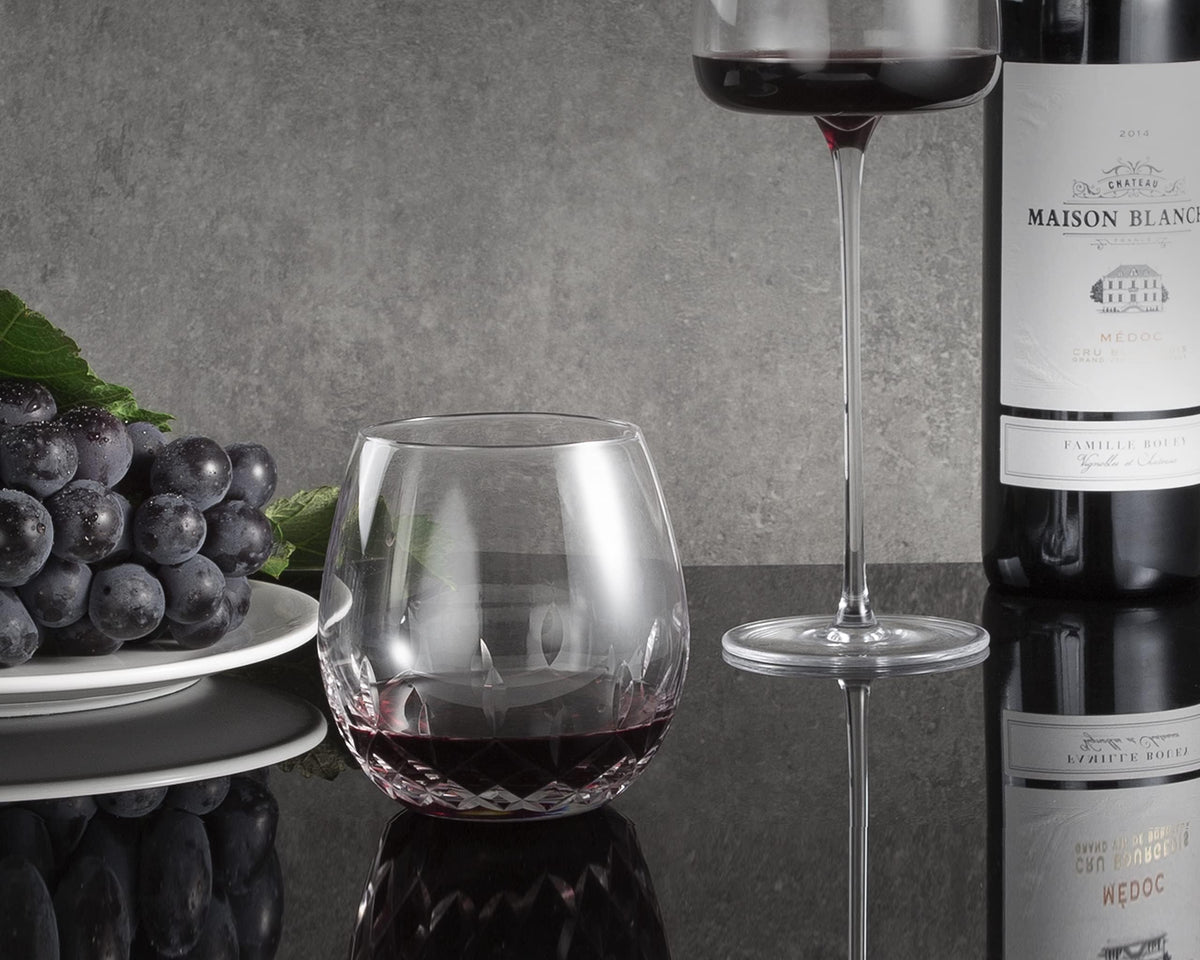SHOSHIN wine glasses stemless clear sparkle closeup emphasizes clarity for gatherings.