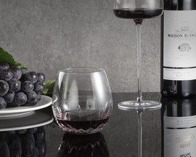 SHOSHIN wine glasses stemless clear sparkle closeup emphasizes clarity for gatherings.