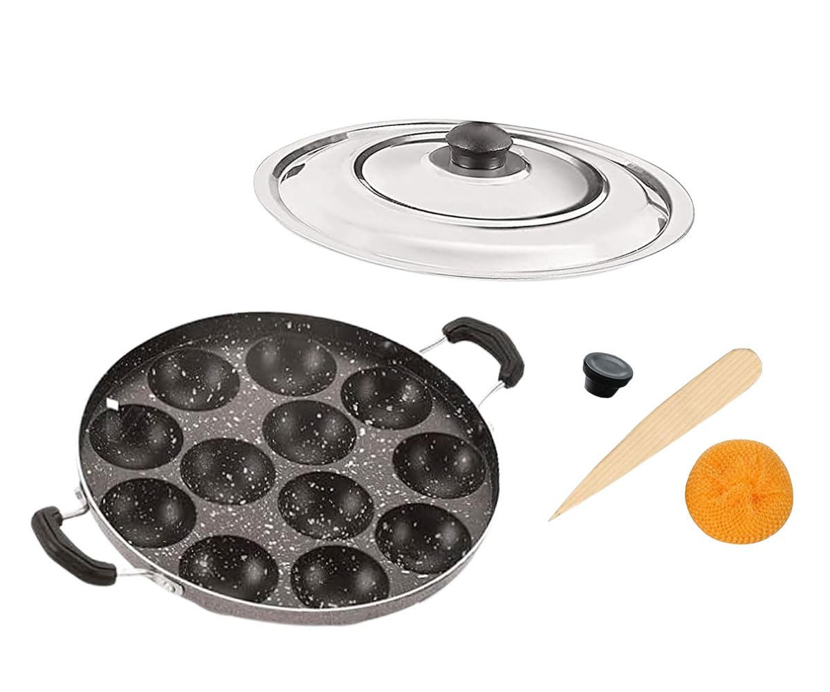 Shourya non-stick Appam Pan notch with lid ensures secure use