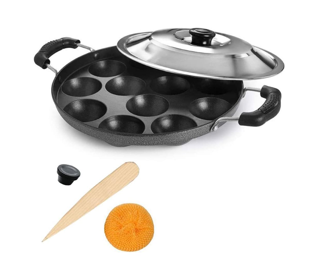 Shourya Appam Pan side handle with lid for safe lifting