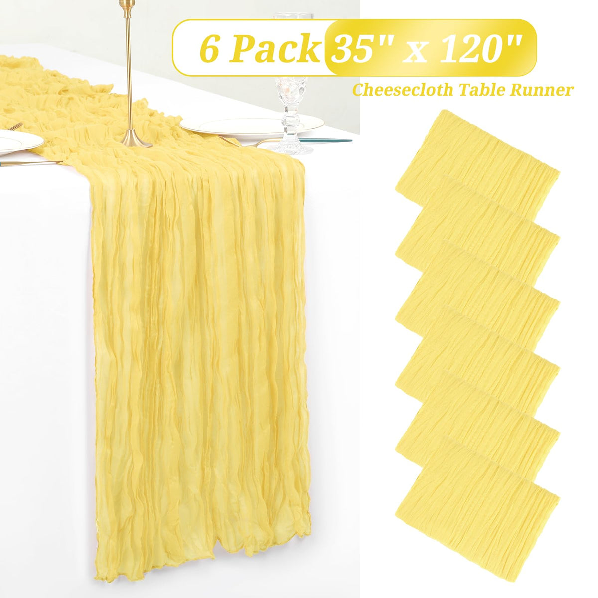 Showgeous 6-pack cheesecloth runners frame a long table with a boho vibe