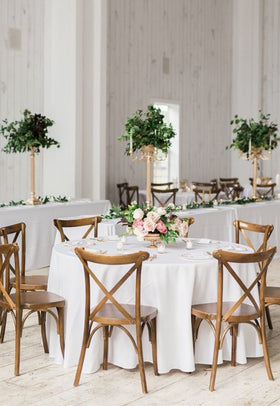 Showgeous 90-inch white round tablecloth demonstrates stain resistance and easy care