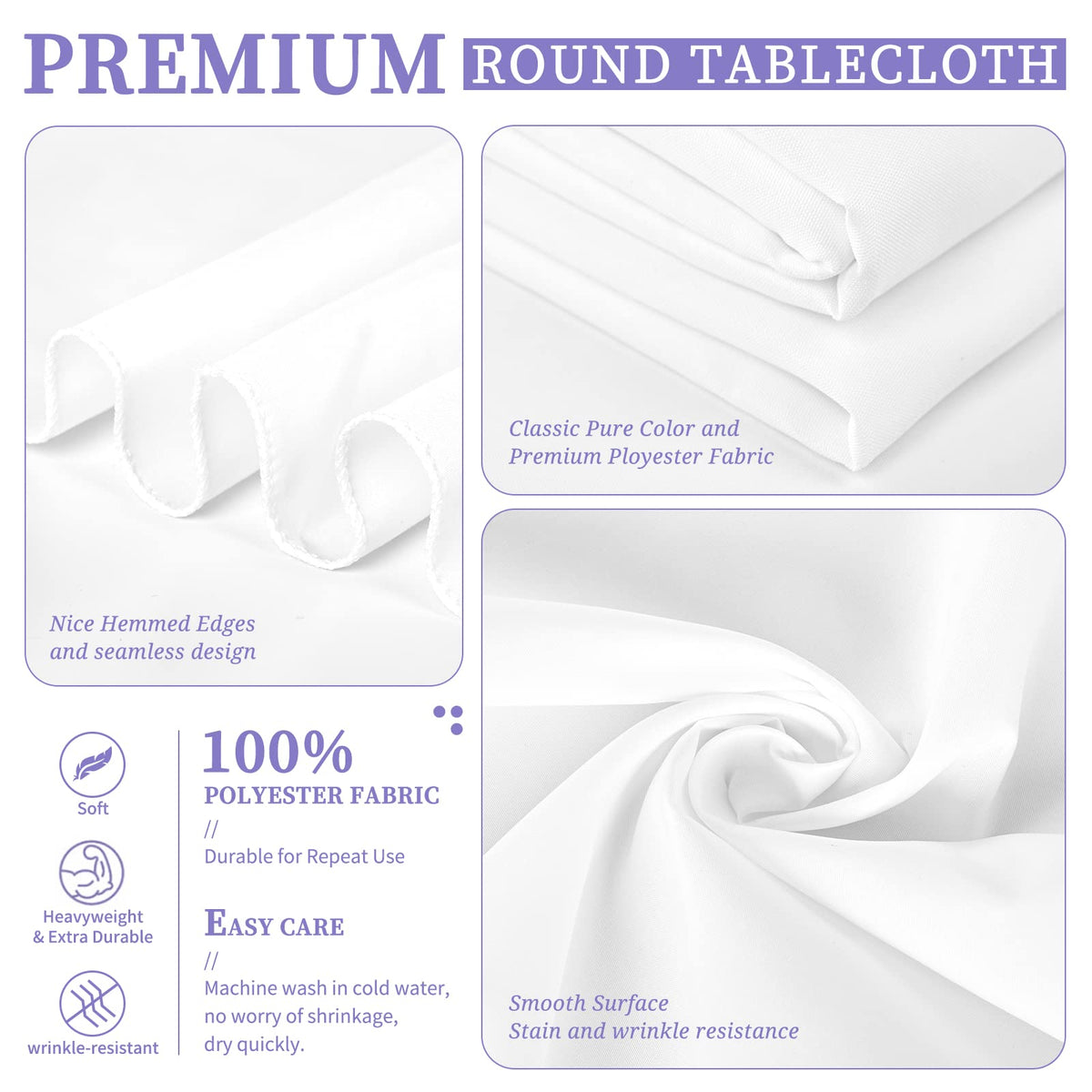 Showgeous stitching detail and folded edge on a 90-inch cloth
