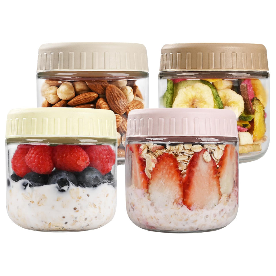 SHOWIN overnight oats containers with lids for secure, mess-free meal prep.
