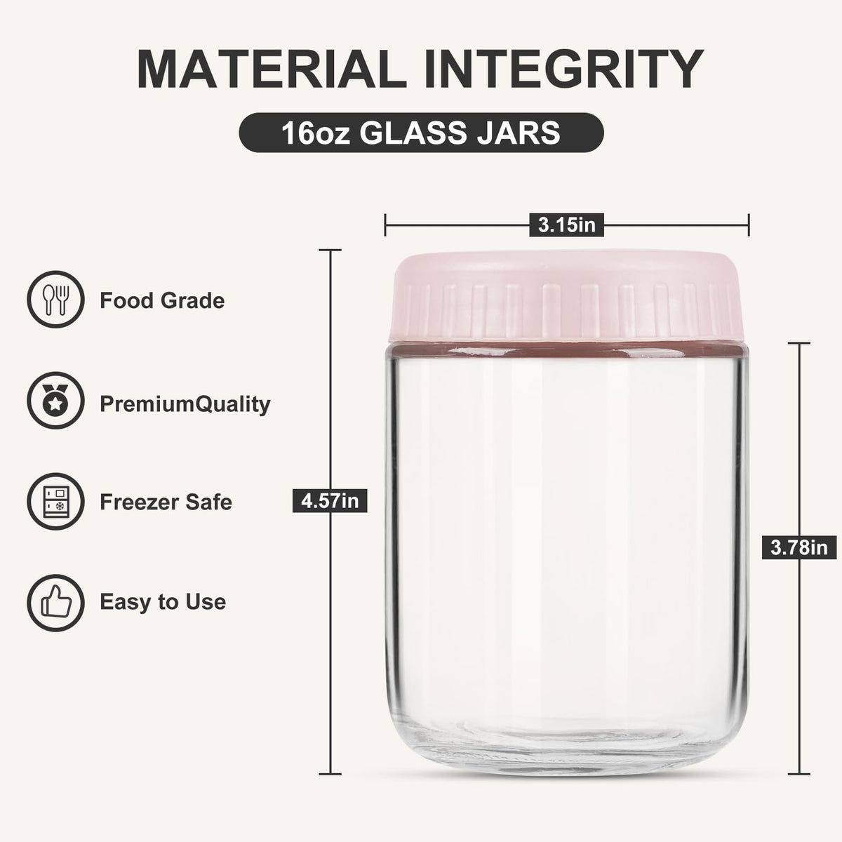 Showin wide-mouth glass jars with lids ideal for yogurt and salads