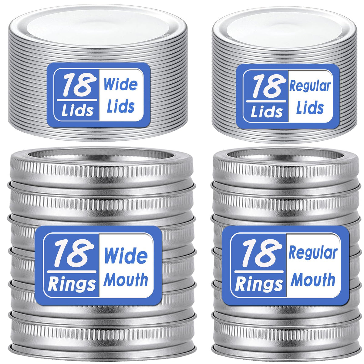 Showutheworld wide-mouth lids with rings for Ball and Kerr jars, airtight and reusable.