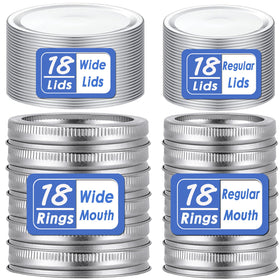 Showutheworld wide-mouth lids with rings for Ball and Kerr jars, airtight and reusable.