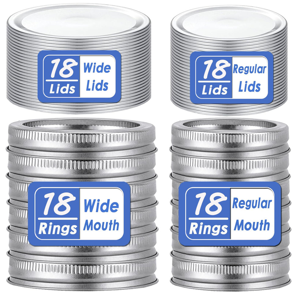 Showutheworld wide-mouth lids with rings for Ball and Kerr jars, airtight and reusable.