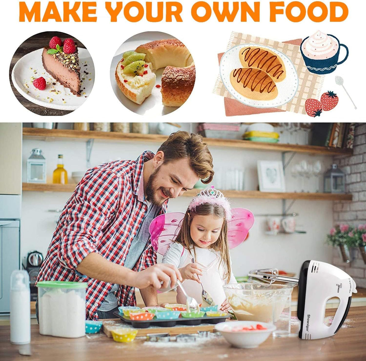 Showvigor electric mixer with 7 speeds supports many kitchen tasks