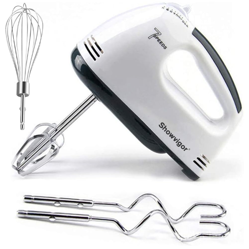 Showvigor electric hand mixer top view shows compact storage and quick setup