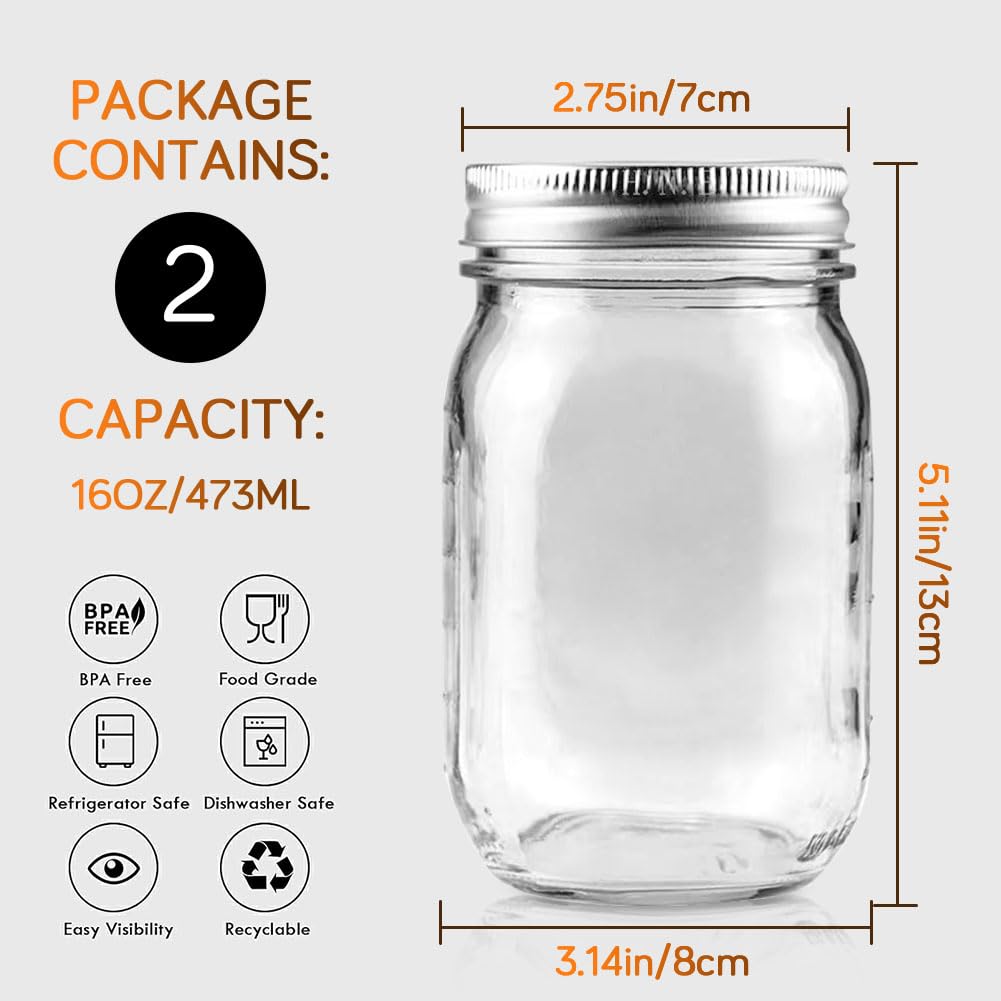 Showvigor 473ml glass mason jar with lid ideal for jams and sauces.