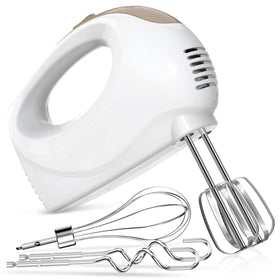 Showvigor hand mixer in ivory with 5-speed control for versatile batter and whipping tasks.