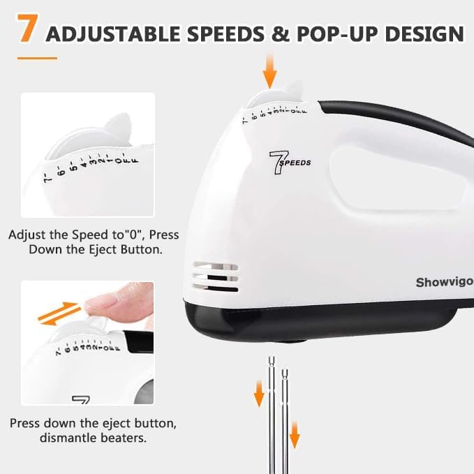 Showvigor includes five stainless steel attachments for whisking and beating.