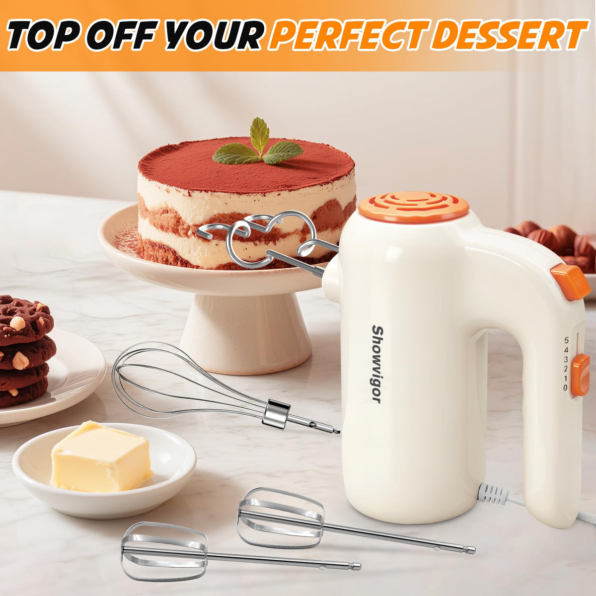 Showvigor hand mixer dishwasher-safe attachments for easy cleanup