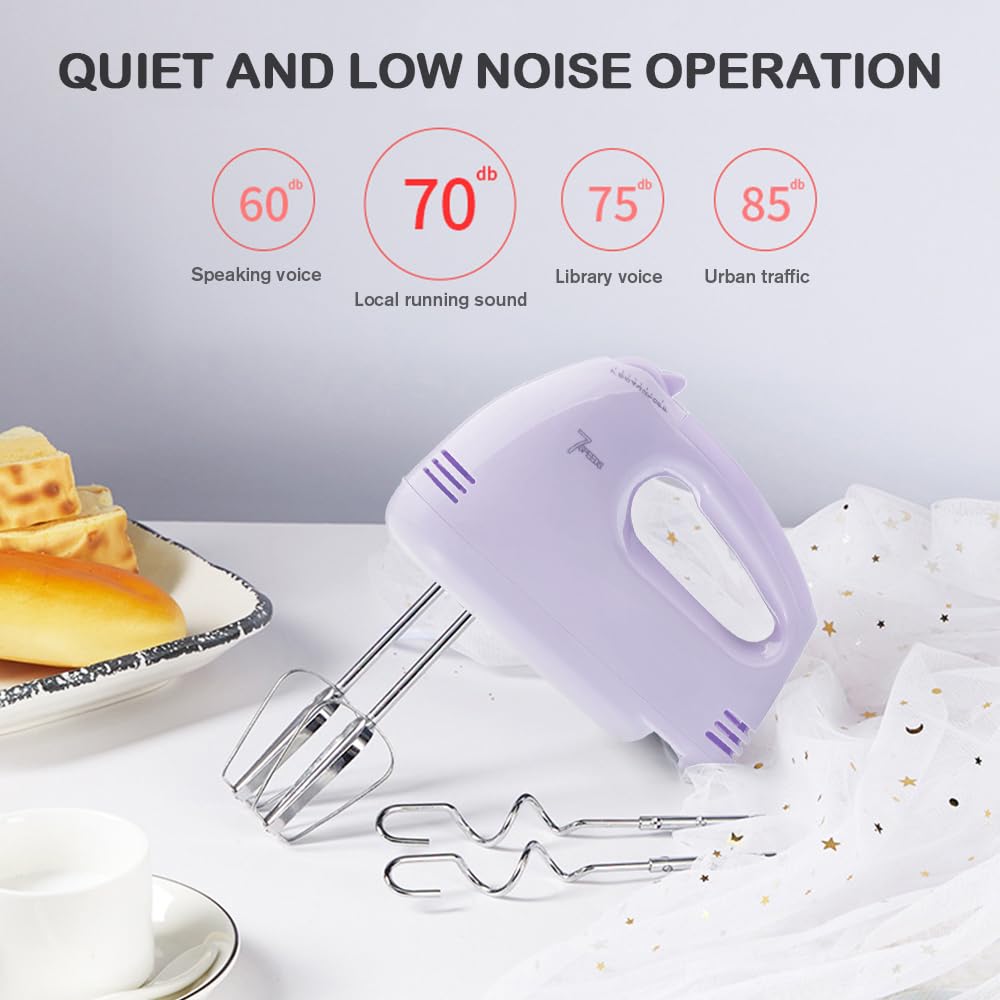 Showvigor handmixer seven speed dial provides control from gentle whipping to sturdy mixing.