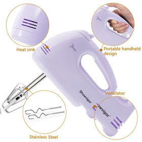 Showvigor handmixer beaters and dough hooks in use for creamy batter and dough kneading.