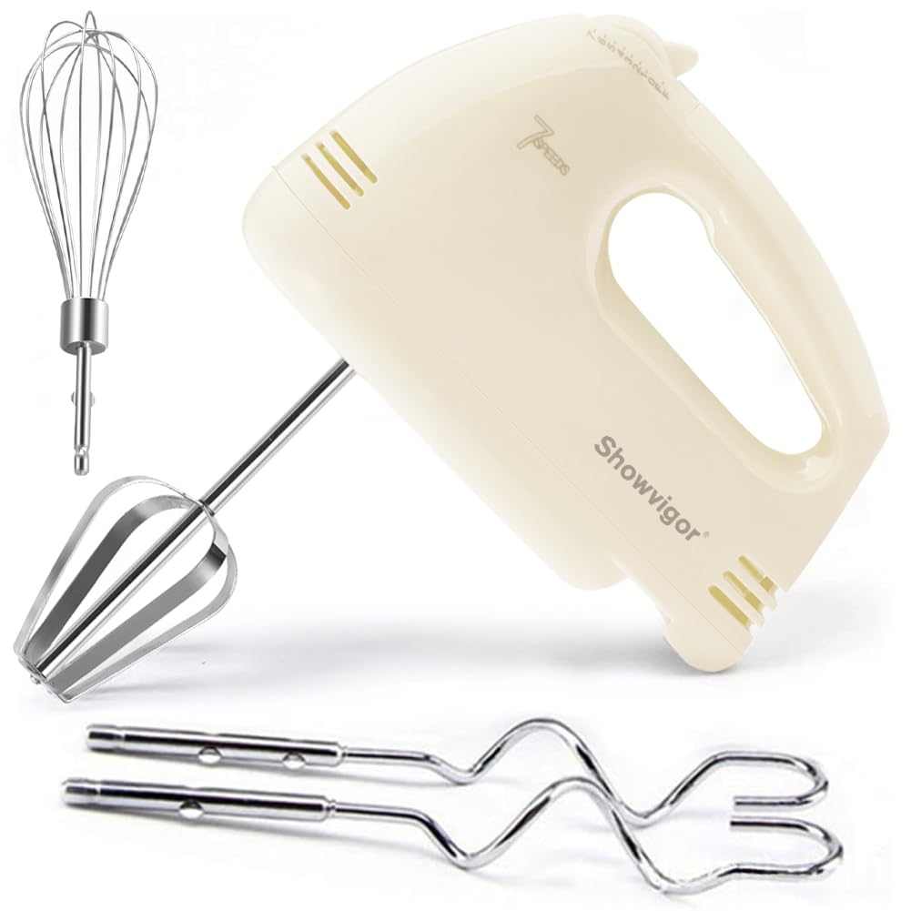 Showvigor hand mixer with five stainless steel attachments for versatile baking