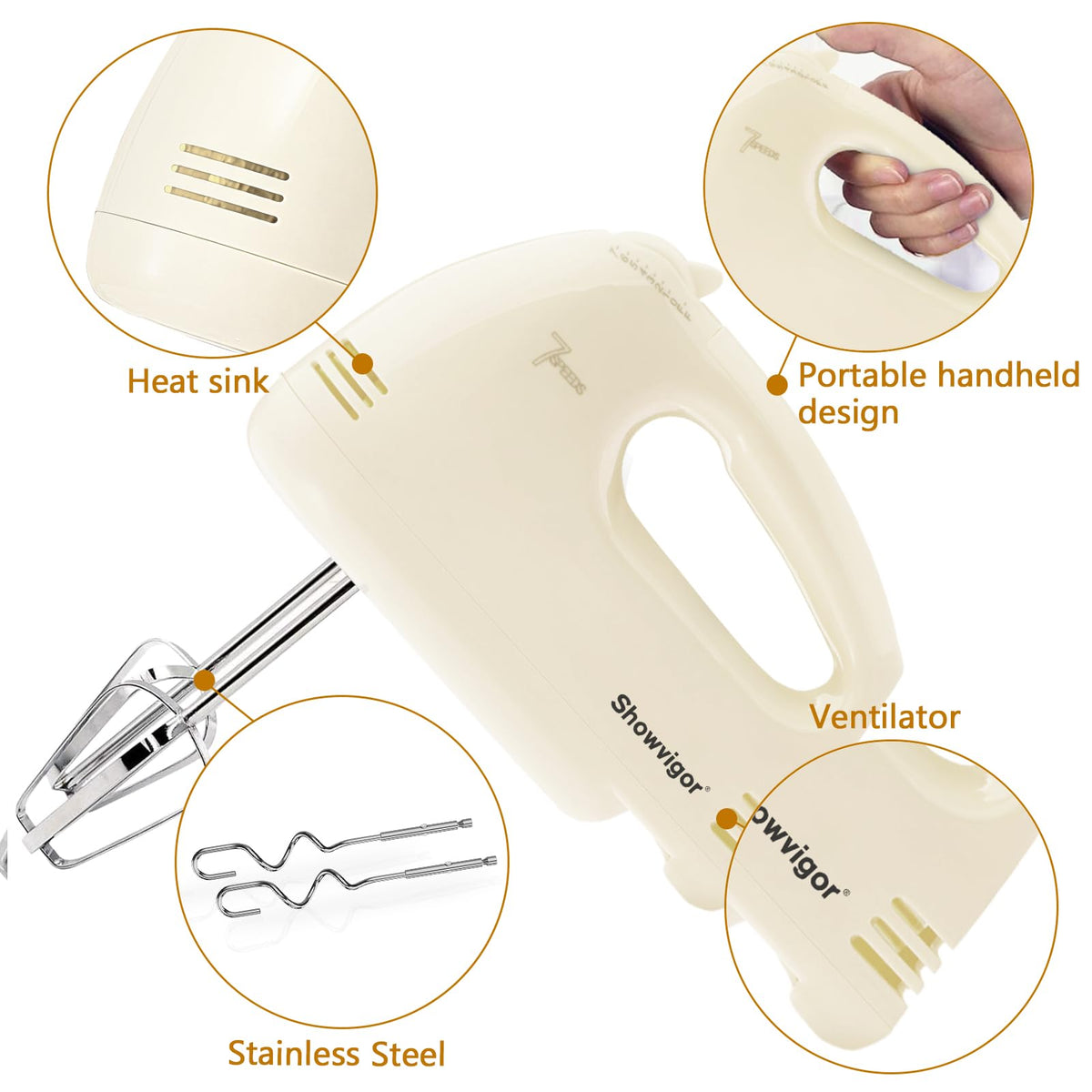 Showvigor hand mixer ejector button enables quick accessory changes