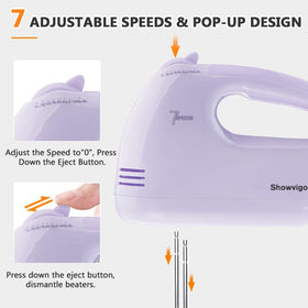 Showvigor handmixer ergonomic design offers a comfortable grip during long mixing sessions.