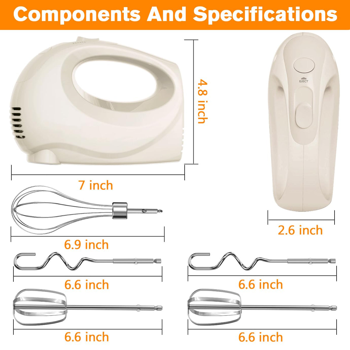 Showvigor handmixer ivory attachments included: whisk and beaters