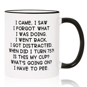 Shqiueos 75th birthday mug with funny design for joyful mornings