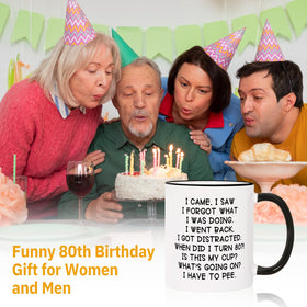 Shqiueos mug features a humorous line about turning 80 for a lighthearted celebration